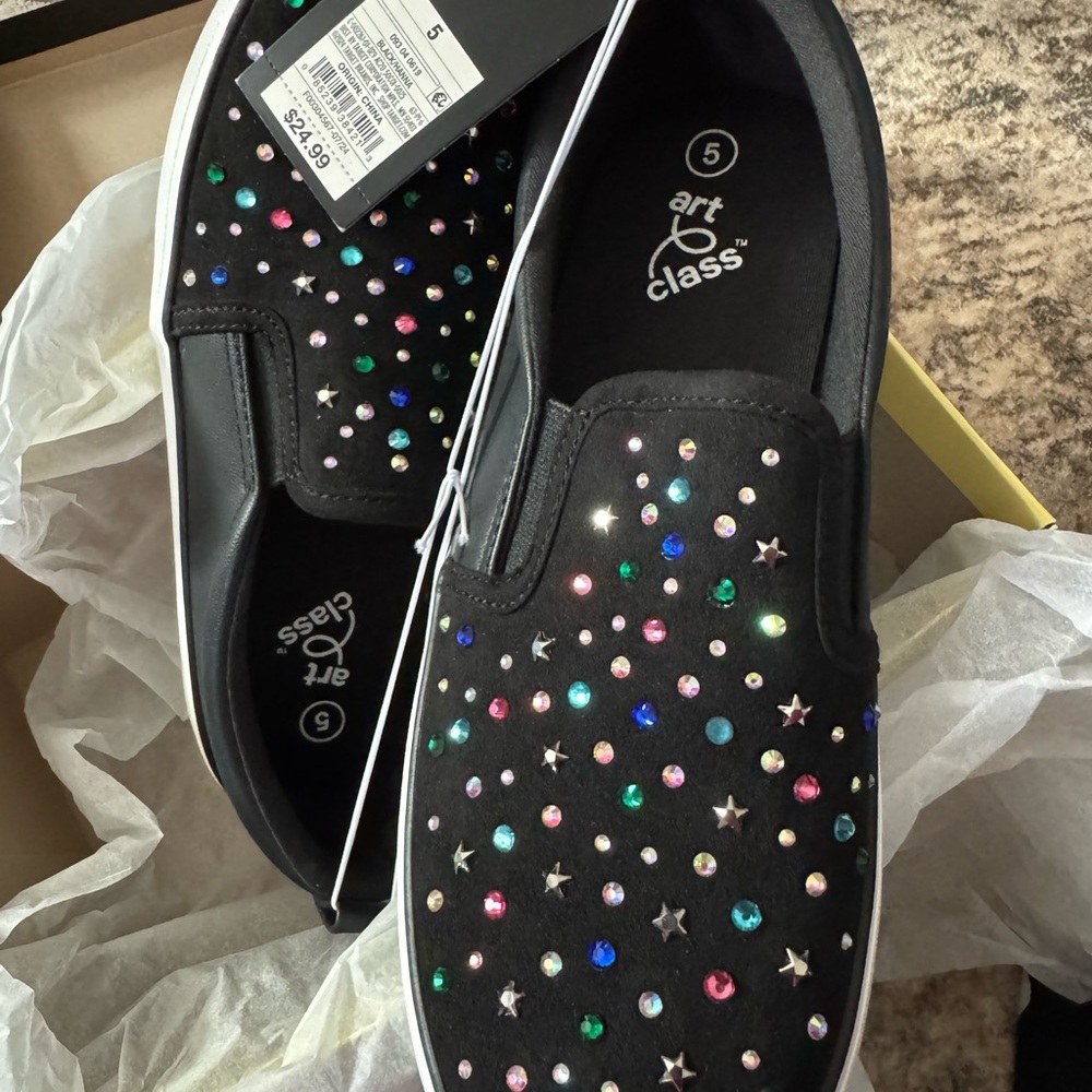 Art Class Kids Black Sneakers with Multicolor Studs